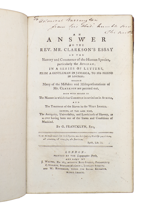 Presentation copy of a notorious pro-slavery tract