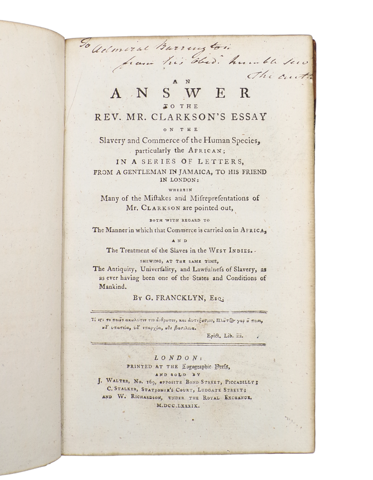 Presentation copy of a notorious pro-slavery tract