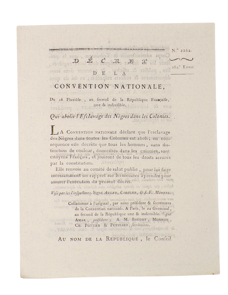 Declaration of the first abolition of slavery in the modern world: an unrecorded edition