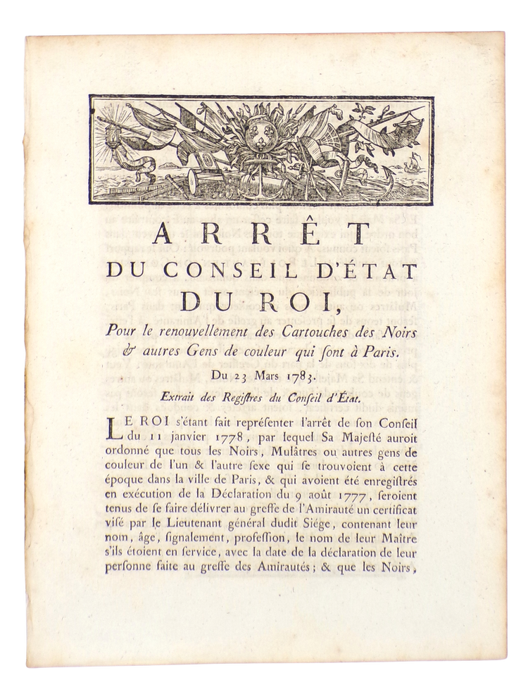Cartouches des noirs, 1783.
