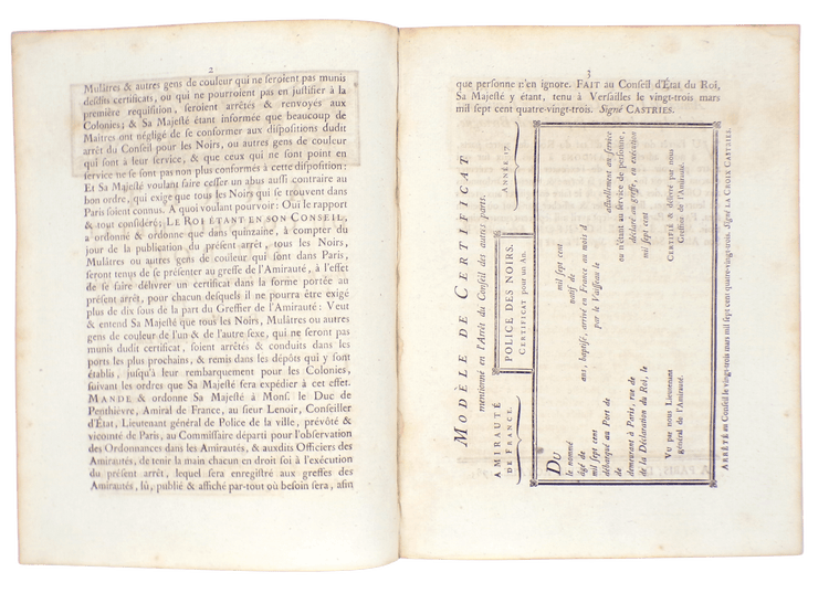 Cartouches des noirs, 1783.