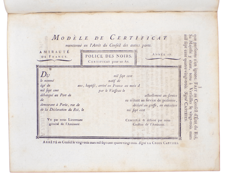 Cartouches des noirs, 1783.