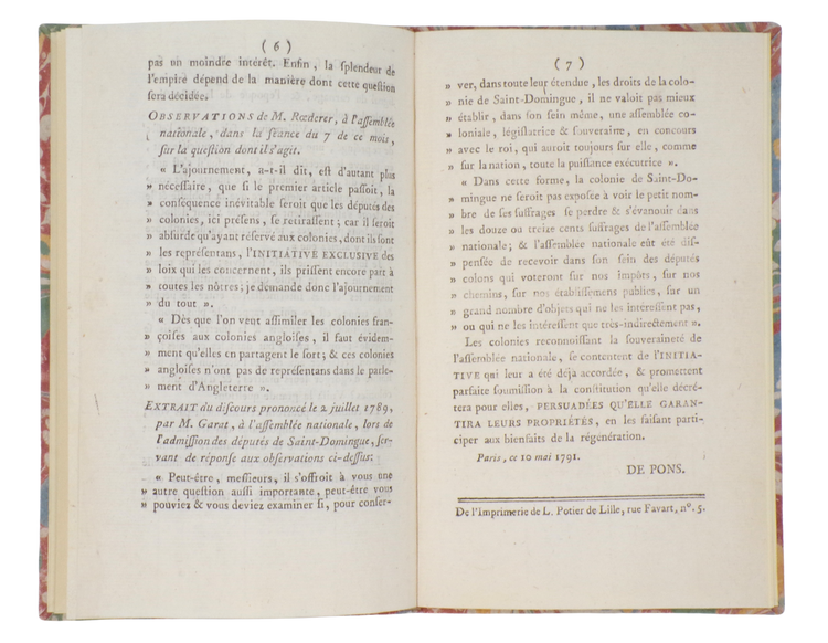 De Pons, Question des hommes de couleur, libres, 1791.