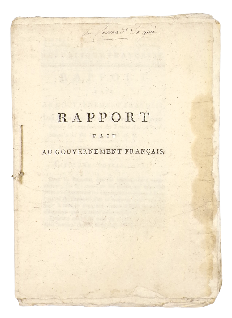 Kléber’s last report; presentation copy inscribed to the commander of the French Engineering Corps in Egypt