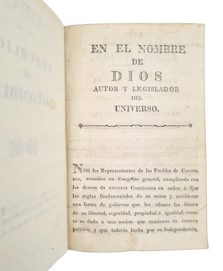 Bolivar, Constitucion de la Republica de Colombia, 1821.