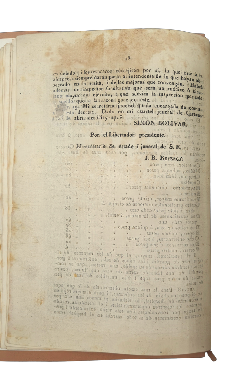 Bolivar improves medical services in Venezuela, Caracas 1827.