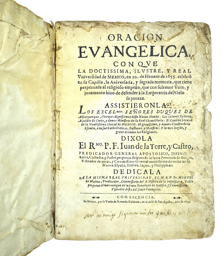 Paula de Benavides, Oracion evangelica con que la doctissima real universidad de Mexico, 1655.
