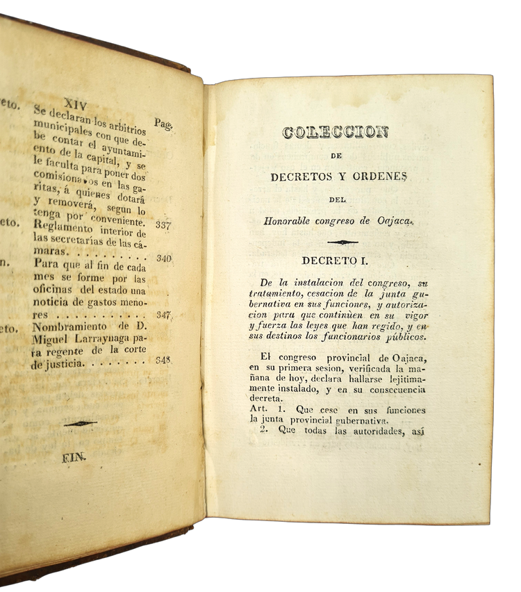 Coleccion de decretos y ordenes del Estado Libre de Oajaca, 1829.