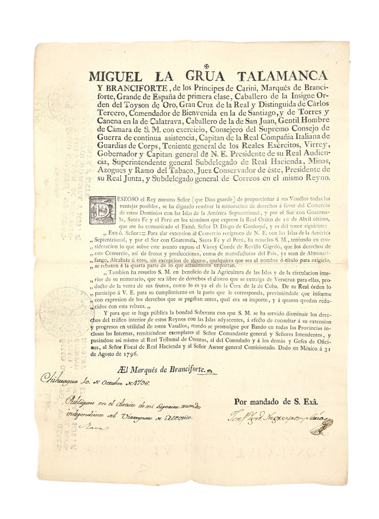 Talamanca, Deseoso el Rey nuestro Señor, 1796.