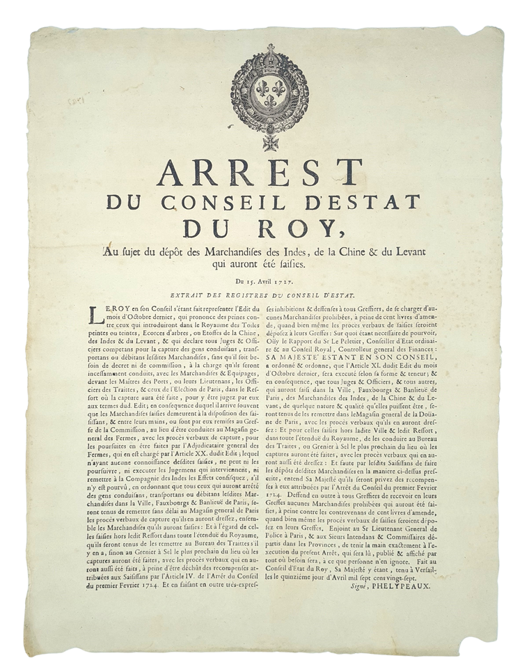 Unrecorded French Compagnie des Indes broadside, 1727.