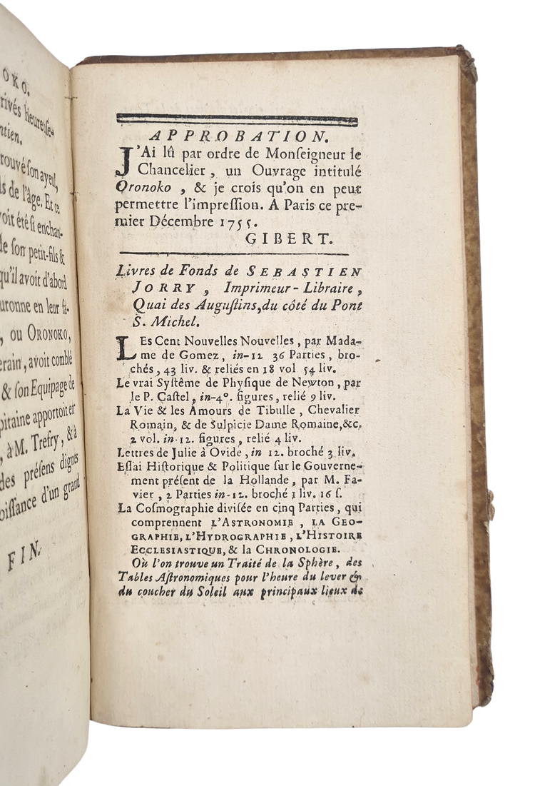 Aphra Behn, Oronoko, Paris 1756.