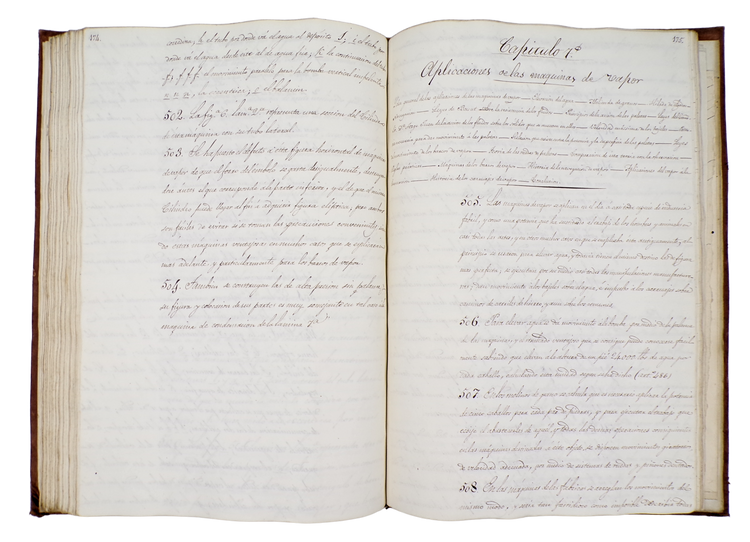 American manuscript for the first Spanish technical steam engine treatise, with technical drawings