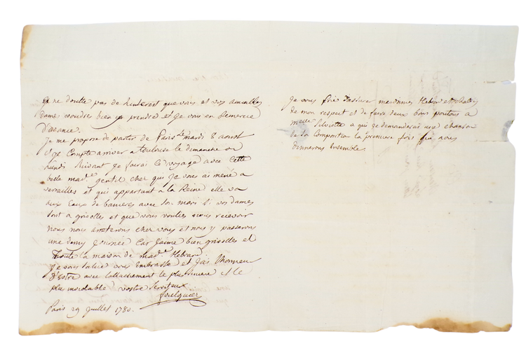 Foulquier, Autograph letter signed, 1780.