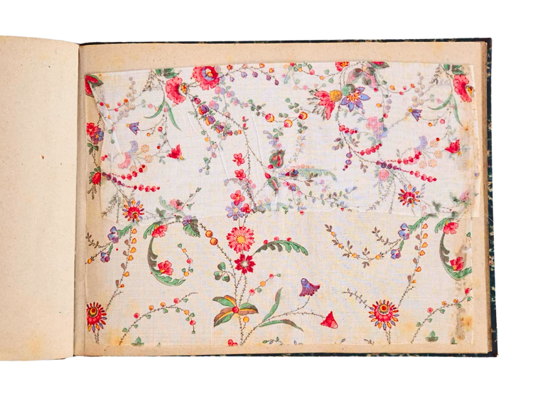Album of vividly coloured floral printed textile designs