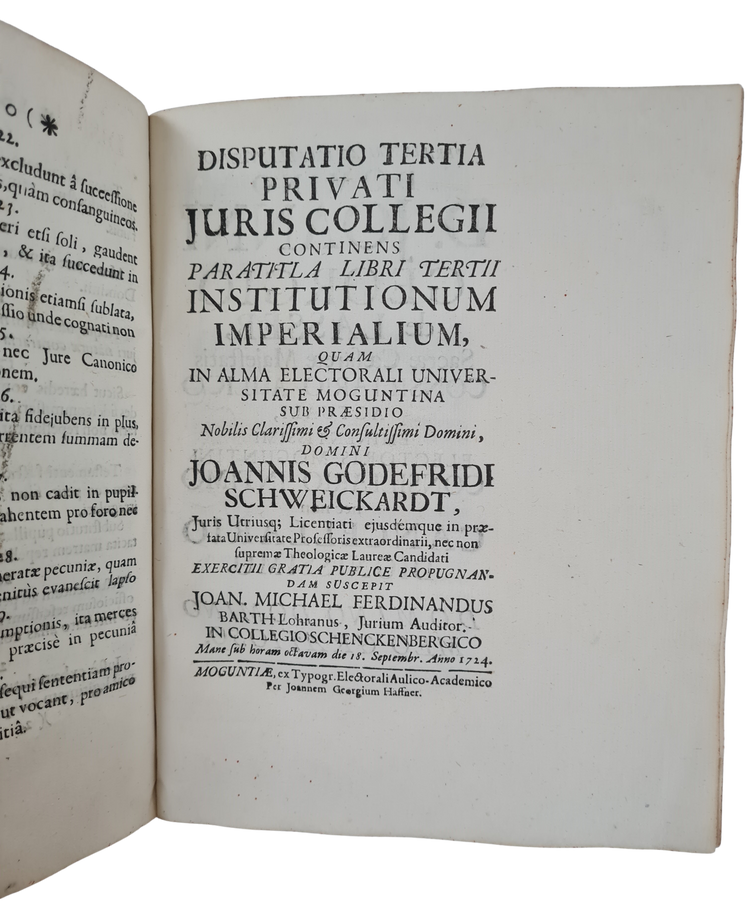 Collection of unrecorded juridical dissertations that mark the return of law at Mainz University