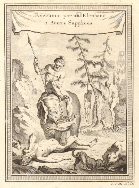 Van der Schley, Exécution par un elephant, 1750.