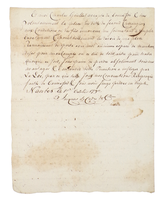 Slave ship surgeon contract, 1792.