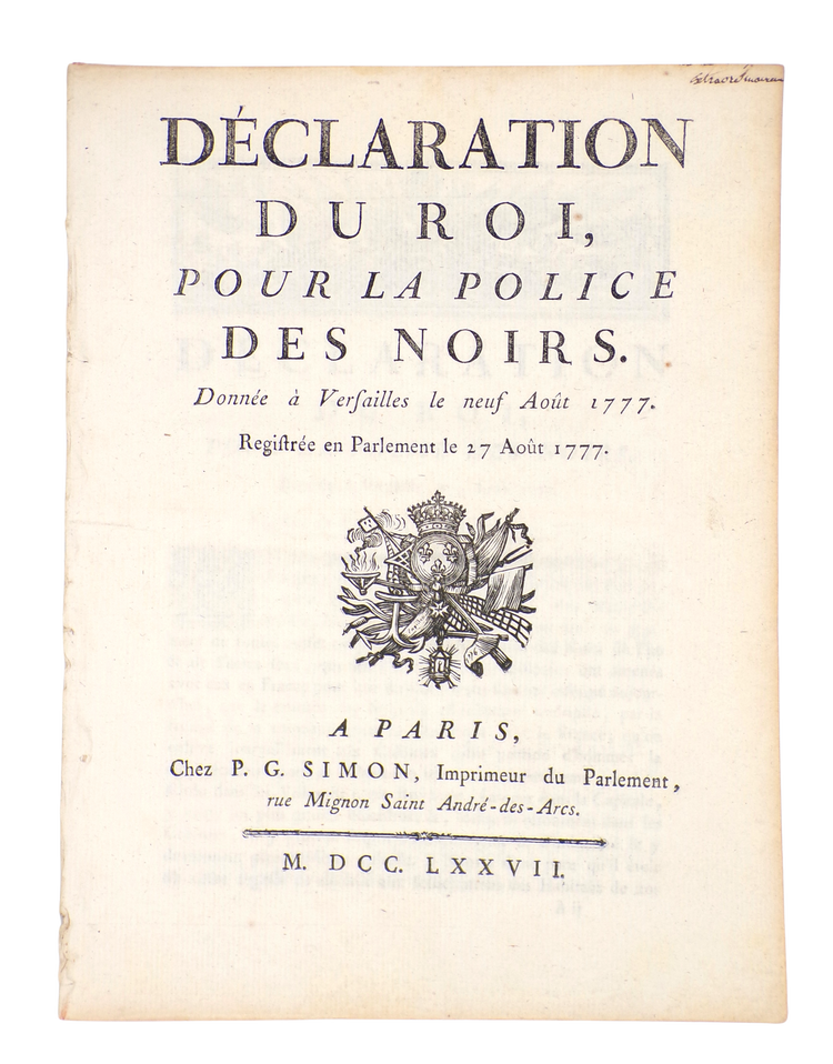 La police des Noirs, 1777.
