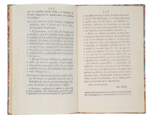 De Pons, Question des hommes de couleur, libres, 1791.