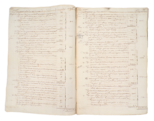 Manuscript bookkeeping record for the Corregeoles sugar plantation in Haiti (1771-1773)