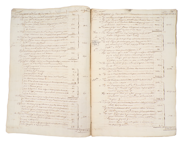 Manuscript bookkeeping record for the Corregeoles sugar plantation in Haiti (1771-1773)