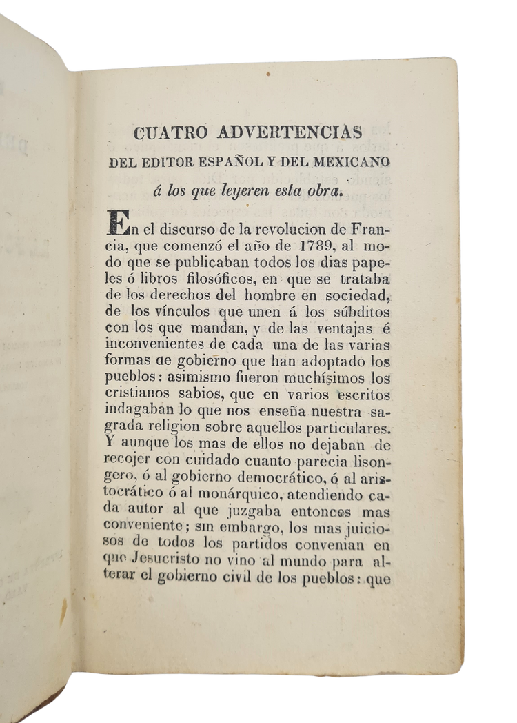 Spanish Nationalist’s plea to accept the Mexican Independence, Mexico 1830.