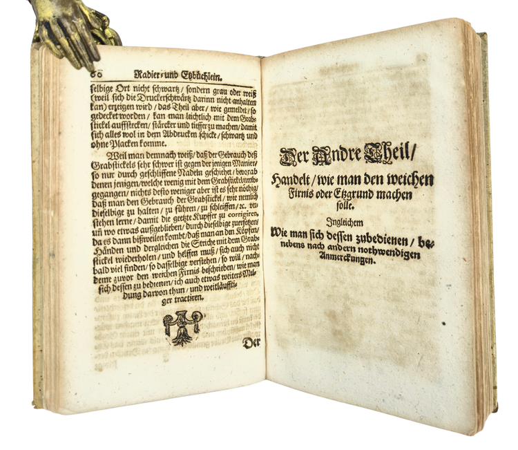 An expanded edition of Bosse’s etching and engraving manual, bound in a medieval leaf