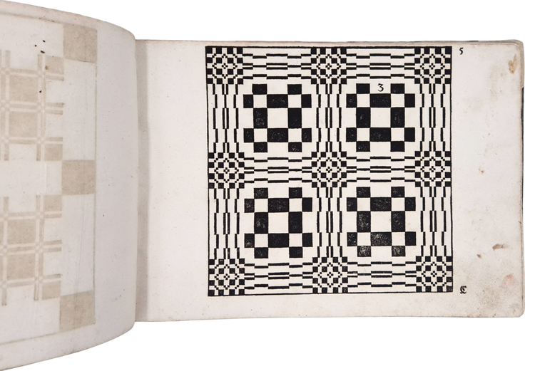 Rare 18th-century weaving pattern book with 72 full-page designs