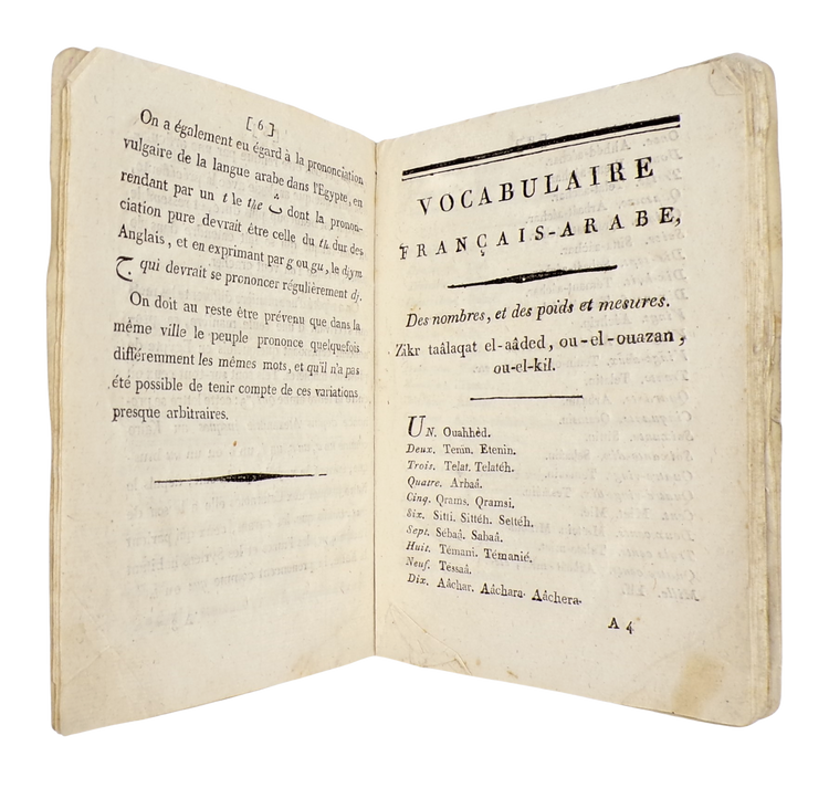 The first dictionary printed in the Arab world, made in Cairo to help the French speak the local dialect.