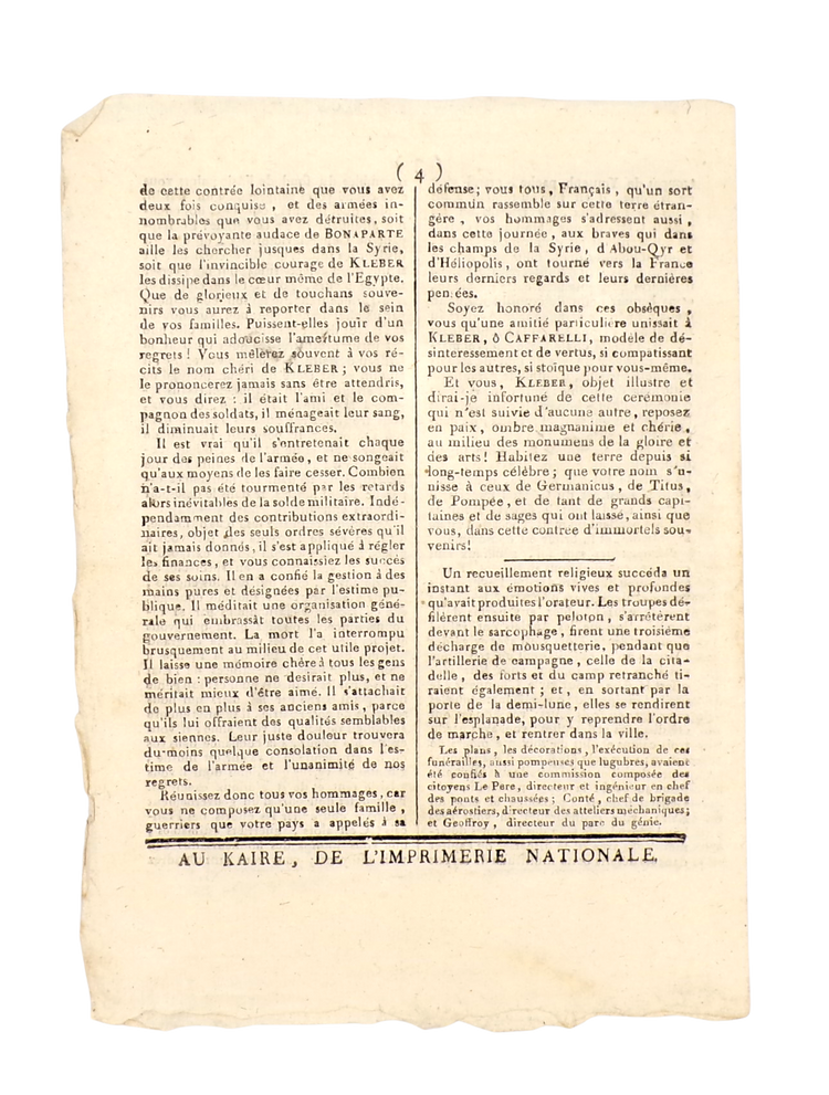 Account of the funeral of General Kléber in the first newspaper published in the Arab world