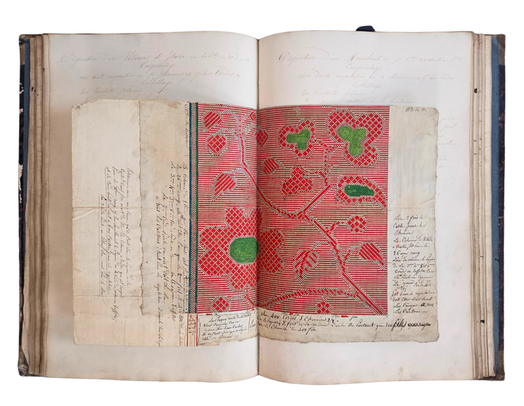 Exceptional large manuscript on silk weaving, with technical drafts, mounted fabric samples, and silk-trade accounts.