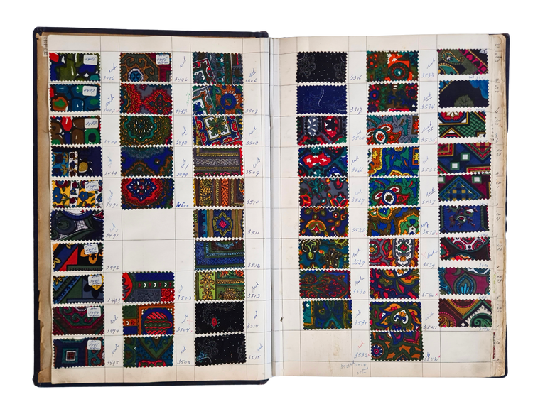 Dutch textile sample album with Rigtersbleek manufacturer sheets