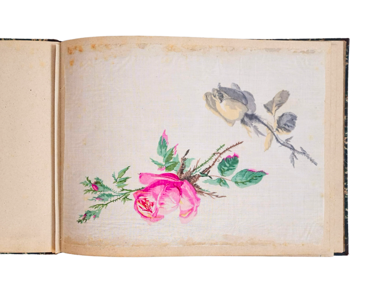 Album of vividly coloured floral printed textile designs