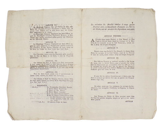 The first printed edition of the terms of Malta's capitulation to Napoleon: printed in Malta!