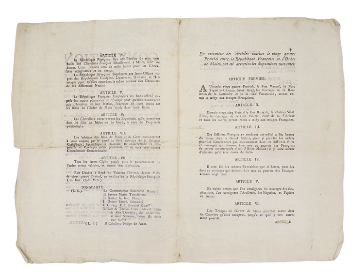 The first printed edition of the terms of Malta's capitulation to Napoleon: printed in Malta!