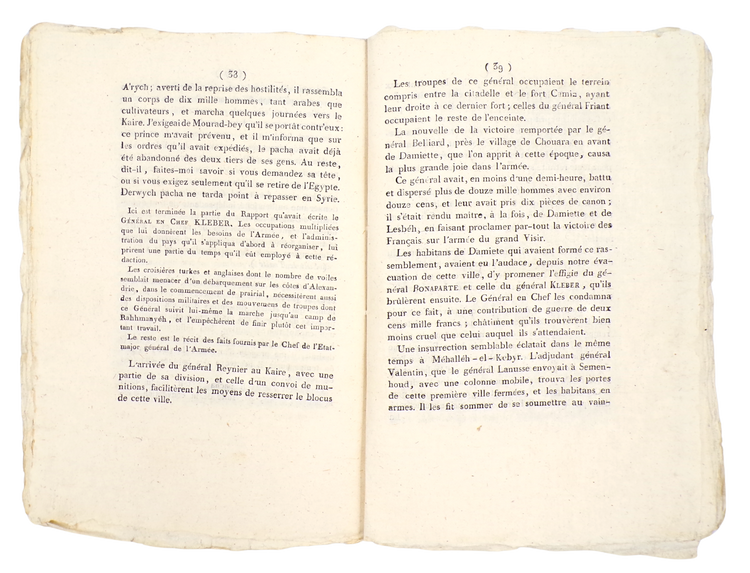 Kléber’s last report; presentation copy inscribed to the commander of the French Engineering Corps in Egypt