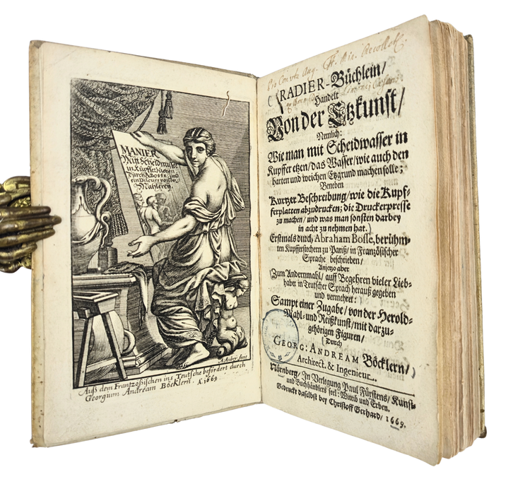 An expanded edition of Bosse’s etching and engraving manual, bound in a medieval leaf