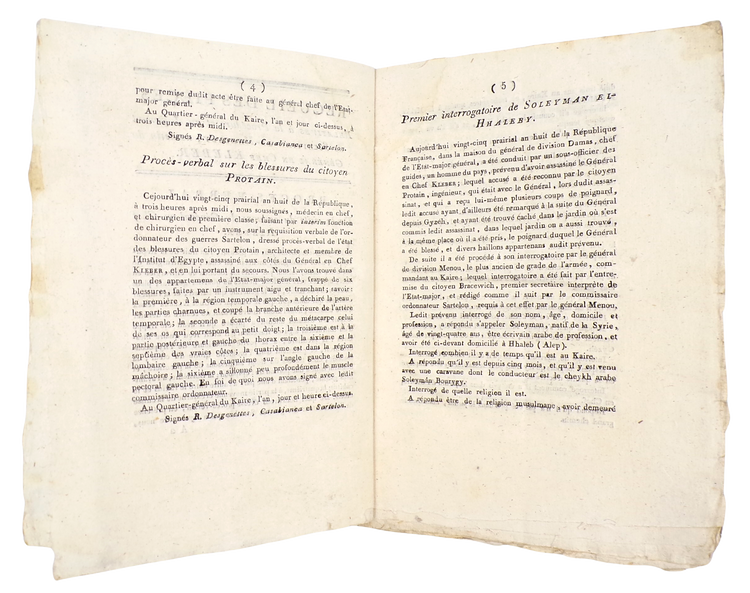 Murder trial of General Kléber’s assassin, printed in Cairo