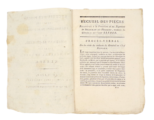 Murder trial of General Kléber’s assassin, printed in Cairo