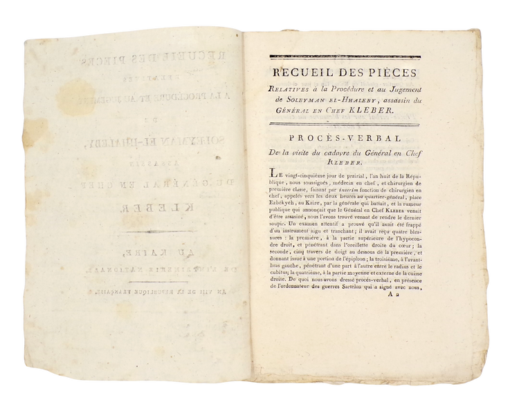 Murder trial of General Kléber’s assassin, printed in Cairo