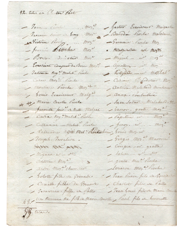 A complete cotton plantation inventory, with 175 enslaved individuals, likely from the Seychelles