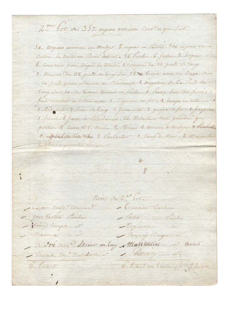 A complete cotton plantation inventory, with 175 enslaved individuals, likely from the Seychelles