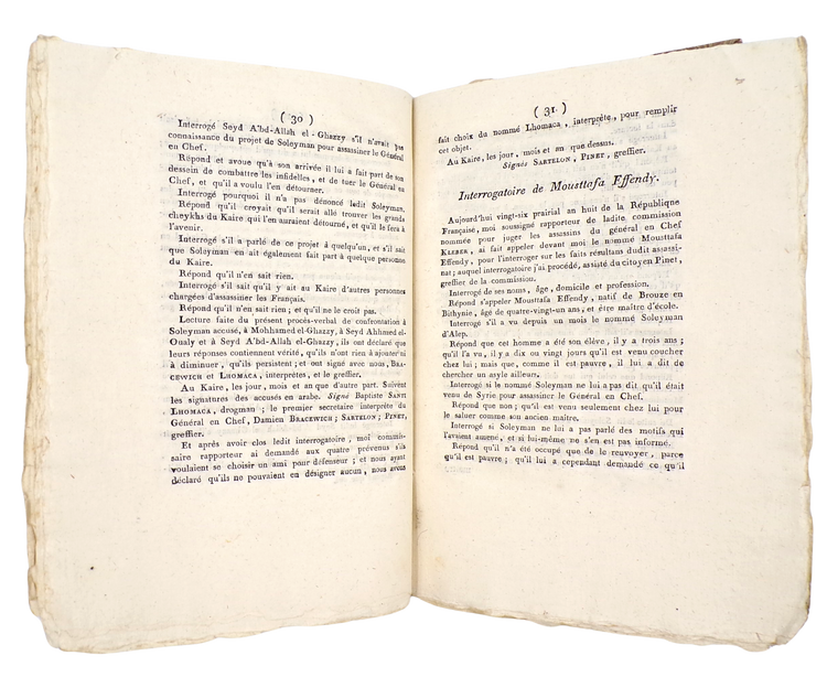 Murder trial of General Kléber’s assassin, printed in Cairo