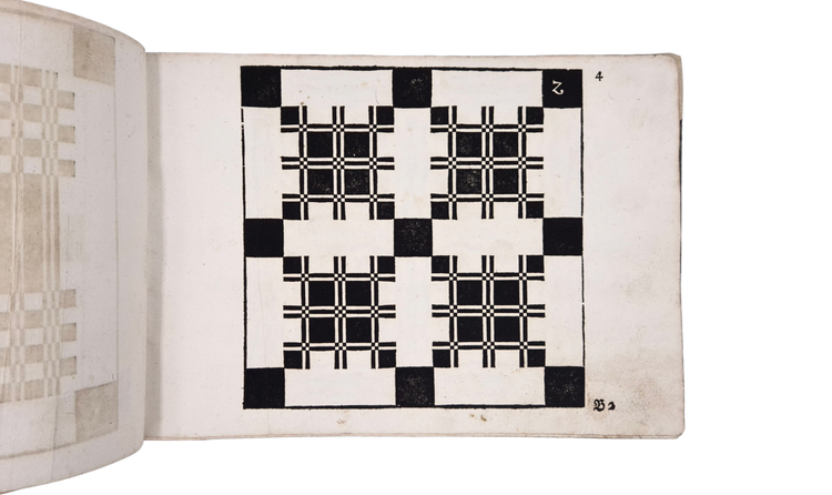 Rare 18th-century weaving pattern book with 72 full-page designs
