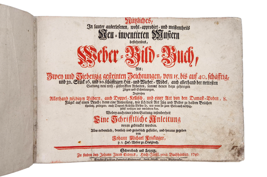 Rare 18th-century weaving pattern book with 72 full-page designs