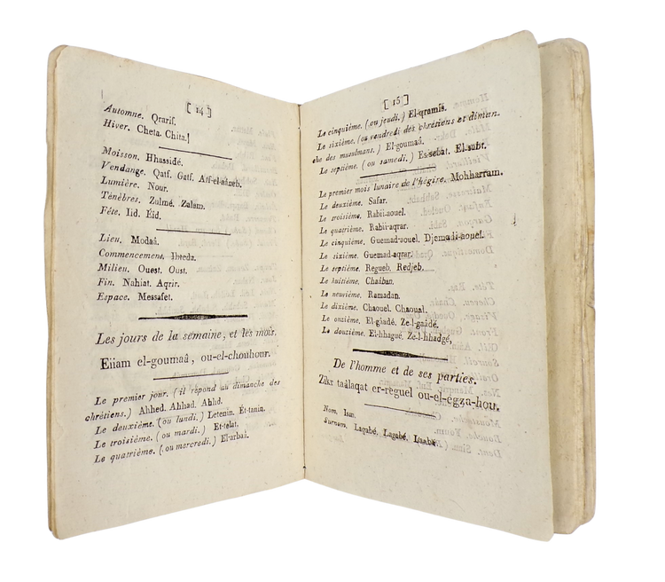 The first dictionary printed in the Arab world, made in Cairo to help the French speak the local dialect.