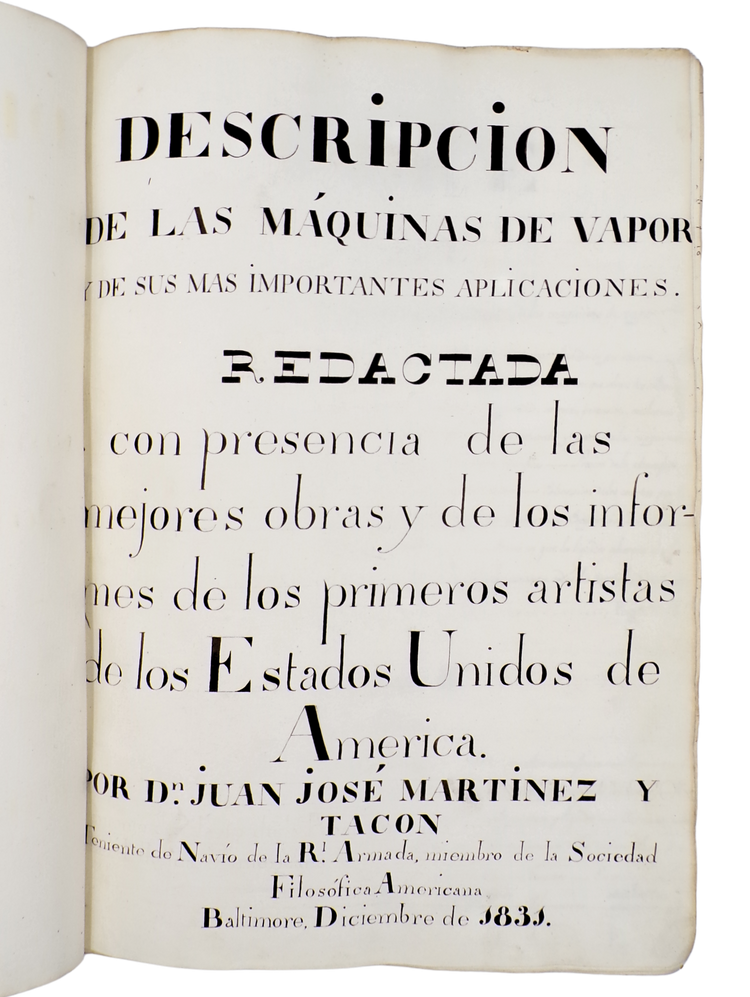 American manuscript for the first Spanish technical steam engine treatise, with technical drawings