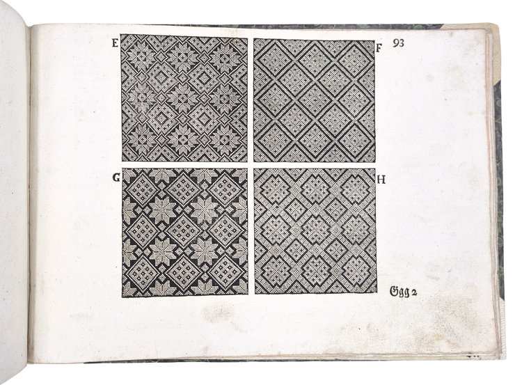 Rare 18th-century weaving pattern book with 72 full-page designs