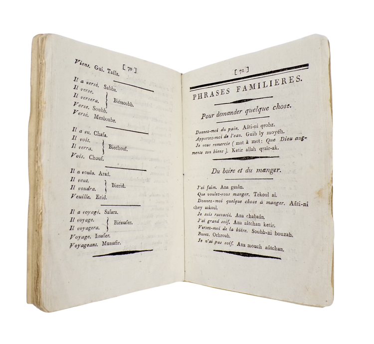 The first dictionary printed in the Arab world, made in Cairo to help the French speak the local dialect.