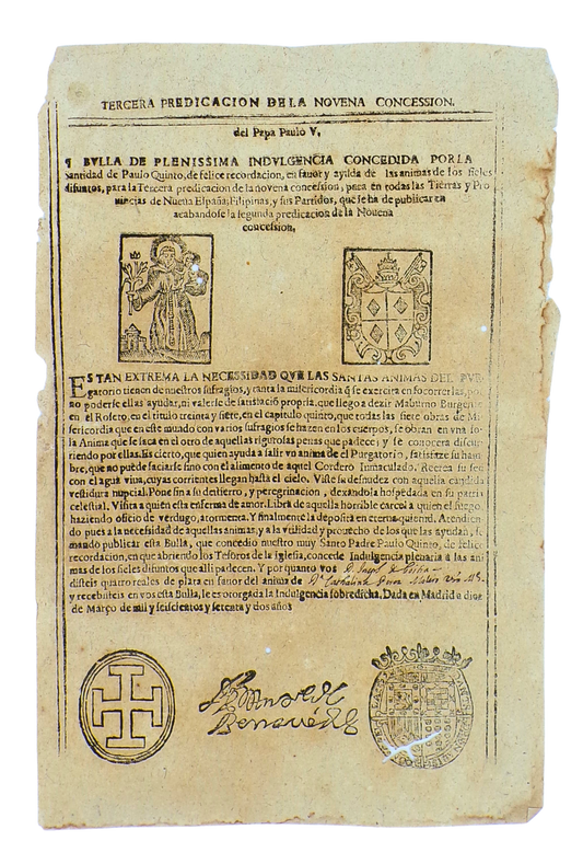 Papal bull of indulgence, Mexico 1662.